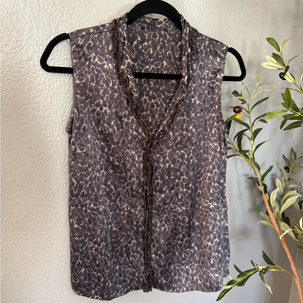 Elie Tahari 93% Silk Leopard Print Sleeveless Blouse